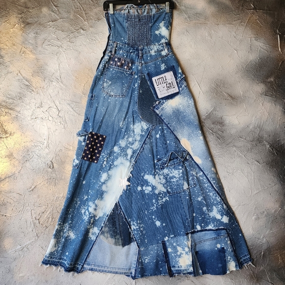 Designer Maxi Dress Skirt Upcycled Recycled Denim Concept - Picture 8 of 13